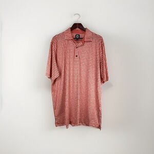 FJ Footjoy Polo Mens XL Orange Polka-dotted Polo Golf Shirt Embroidered Relaxed